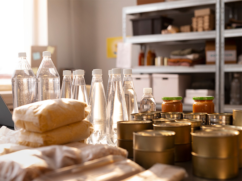 Kitchen and dining wholesale goods on warehouse shelves